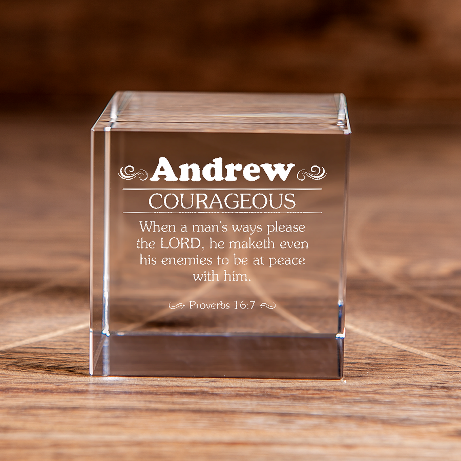 Personalized Christian Gift: Bible Verse Square Cut Crystal Cube with Custom Name Engraving-Express Your Love Gifts
