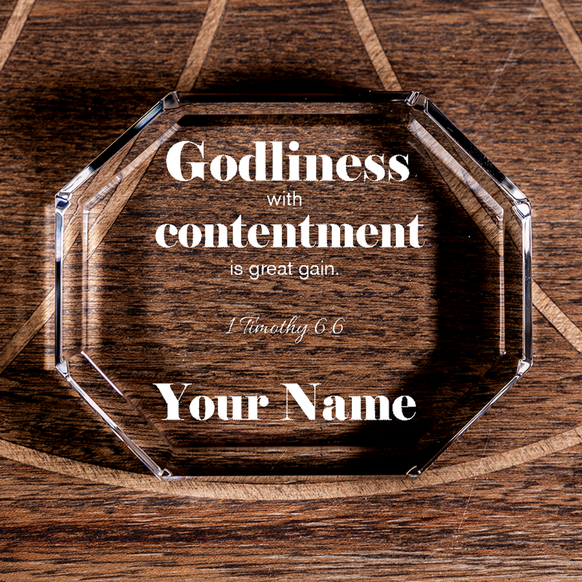 1 Timothy 6:6 Godliness Octagonal Crystal Paperweight Personalized Religious Present Christian Gift-Express Your Love Gifts