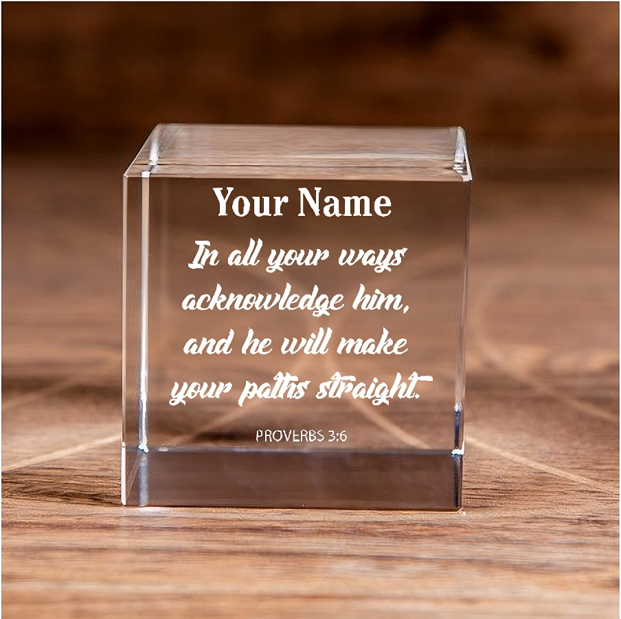 Personalized Acknowledge Him Proverbs 3 6 Square Cut Crystal Cube 32f8d4f8 4c98 43ff 832c
