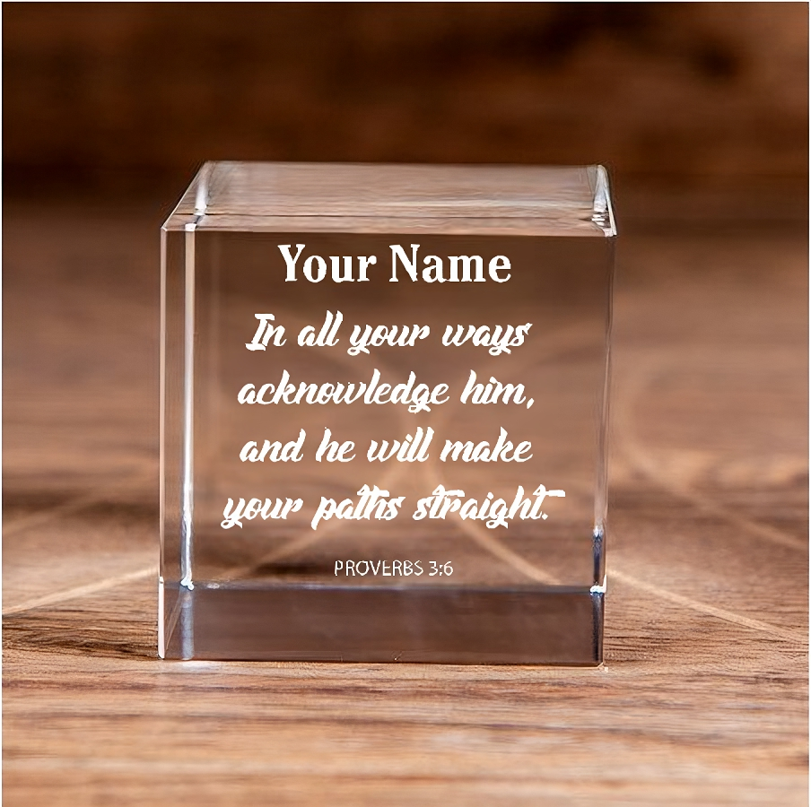 Acknowledge Him Proverbs 3:6 Square Cut Crystal Cube Personalized Christian Gift-Express Your Love Gifts