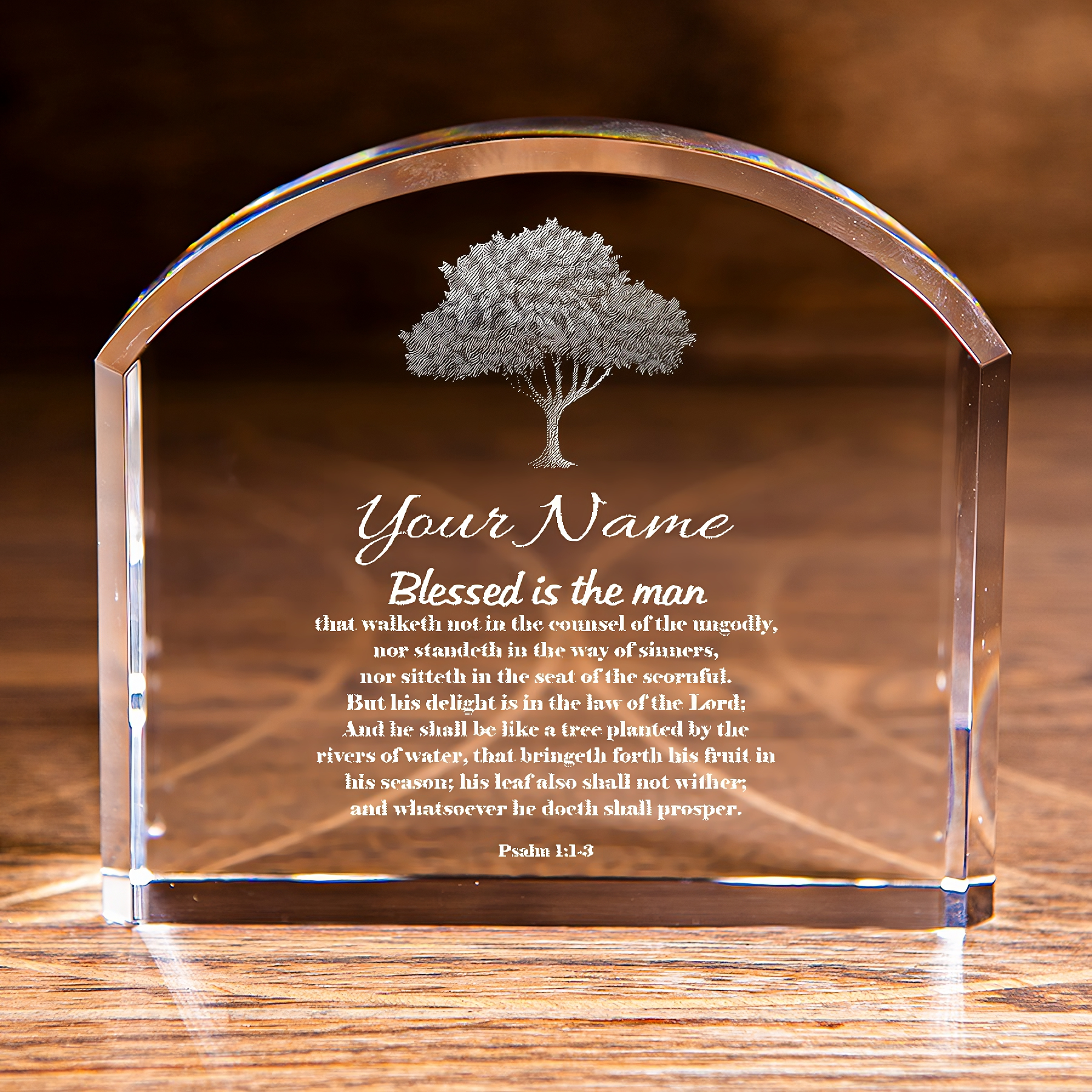 Psalm 1:1-3 Blessed is the Man Arch Top Crystal Personalized Christian Gift-Express Your Love Gifts