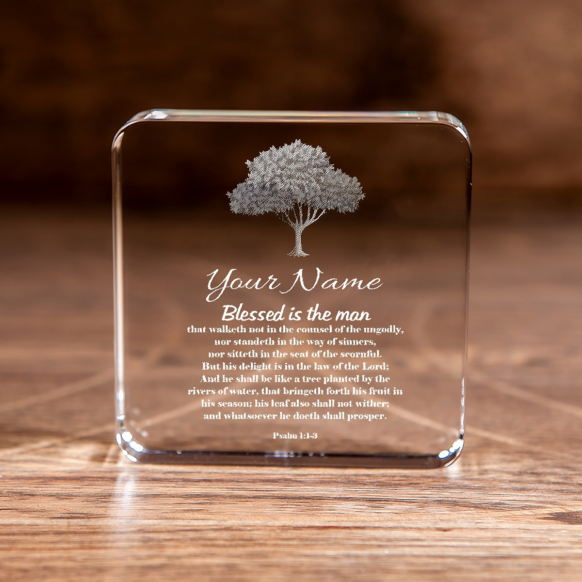 Psalm 1:1-3 Blessed is the Man Large Square Crystal Paperweight Personalized Christian Gift-Express Your Love Gifts