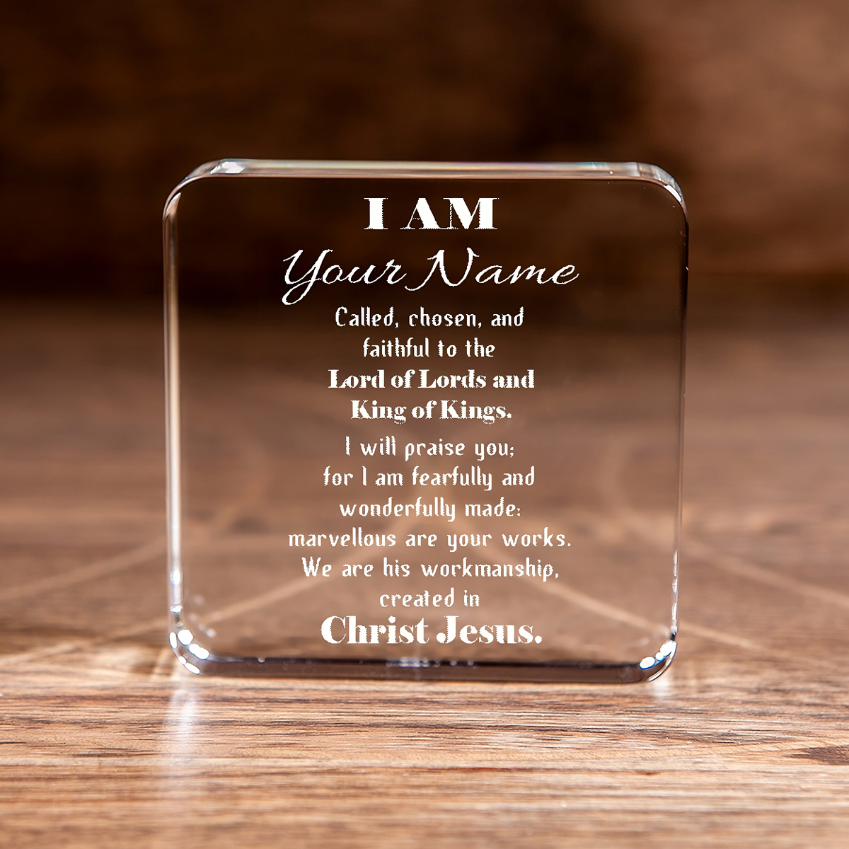 Called Chosen in Christ&#39;s Workmanship Large Square Crystal Paperweight Personalized Christian Gift-Express Your Love Gifts