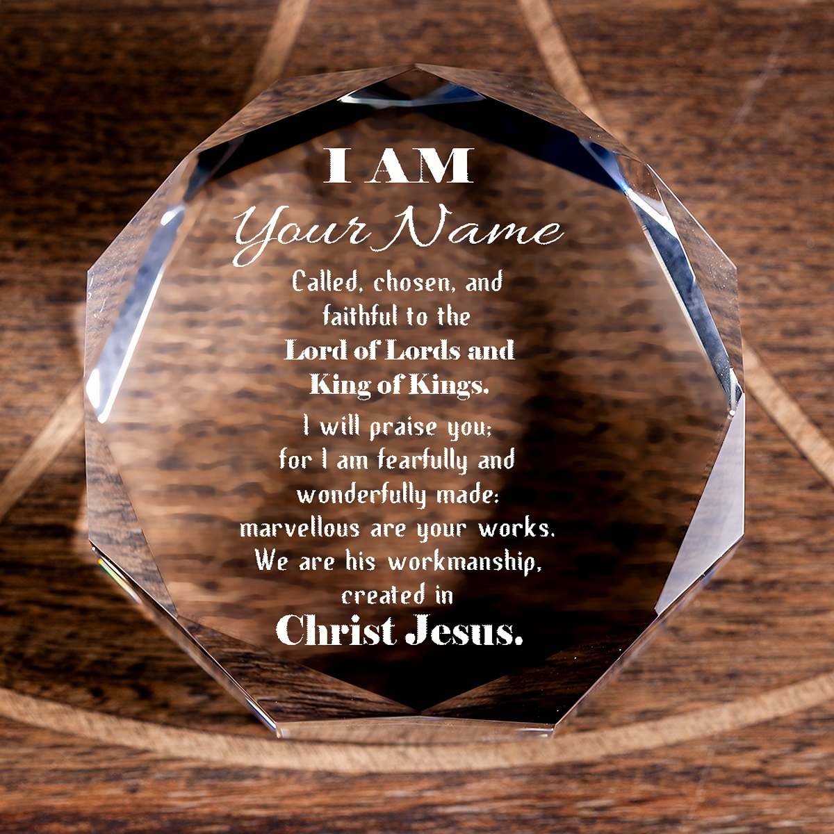Called Chosen in Christ&#39;s Workmanship Octagonal Crystal Puck Personalized Christian Gift-Express Your Love Gifts