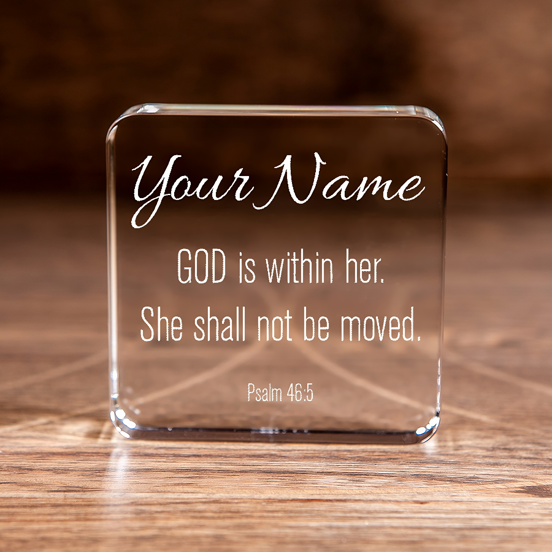 Psalm 46:5 God is Within Her Large Square Crystal Paperweight Personalized Christian Gift-Express Your Love Gifts