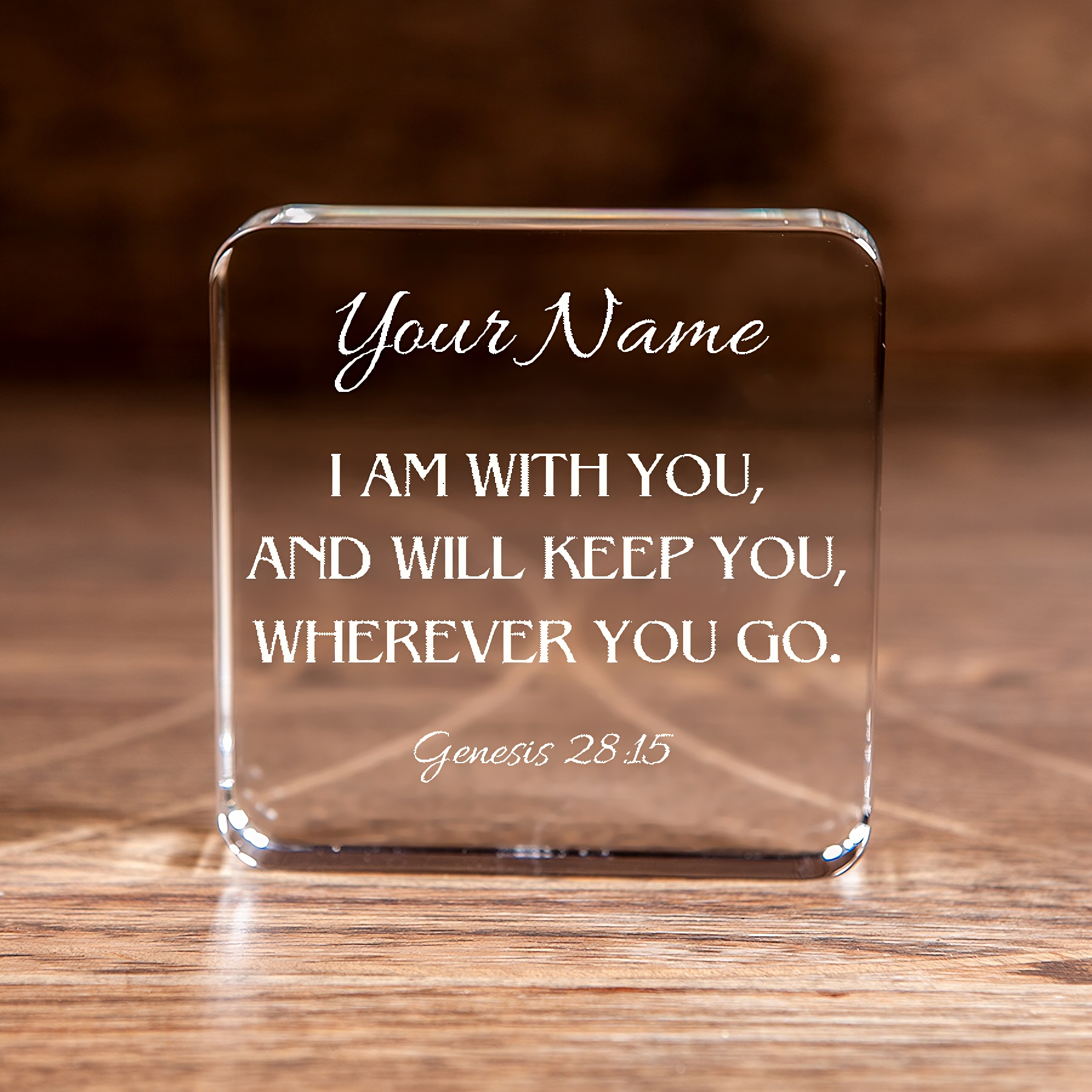 Genesis 28:15 I Am With You Large Square Crystal Paperweight Personalized Christian Gift-Express Your Love Gifts