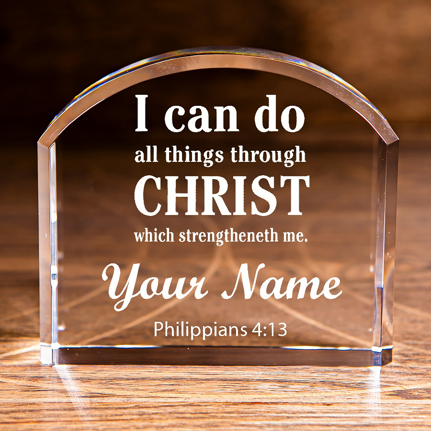 Philippians 4:13 I Can Do All Things Arch Top Crystal Personalized Christian Gift-Express Your Love Gifts