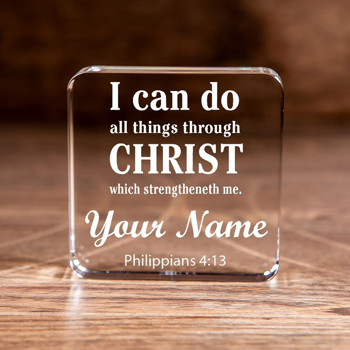 Philippians 4:13 I Can Do All Things Large Square Crystal Paperweight Personalized Christian Gift-Express Your Love Gifts