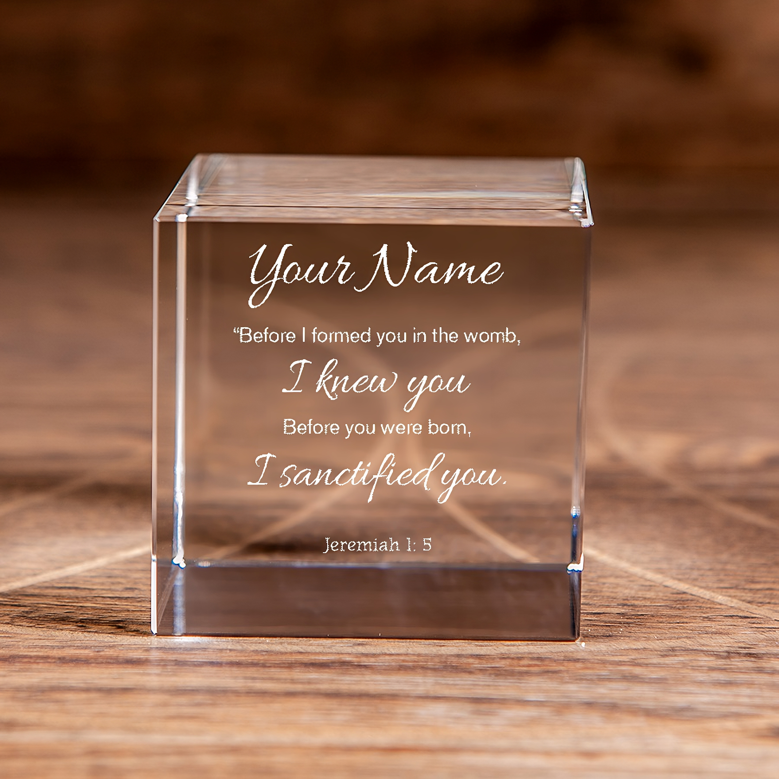 Jeremiah 1:5 I Sanctified You Square Cut Crystal Cube Personalized Christian Gift-Express Your Love Gifts