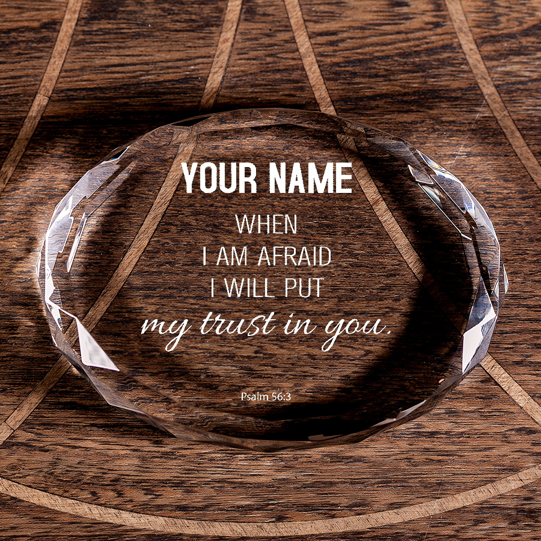 Psalm 56:3 I Will Put My Trust in You Faceted Oval Crystal Paperweight Personalized Christian Gift-Express Your Love Gifts