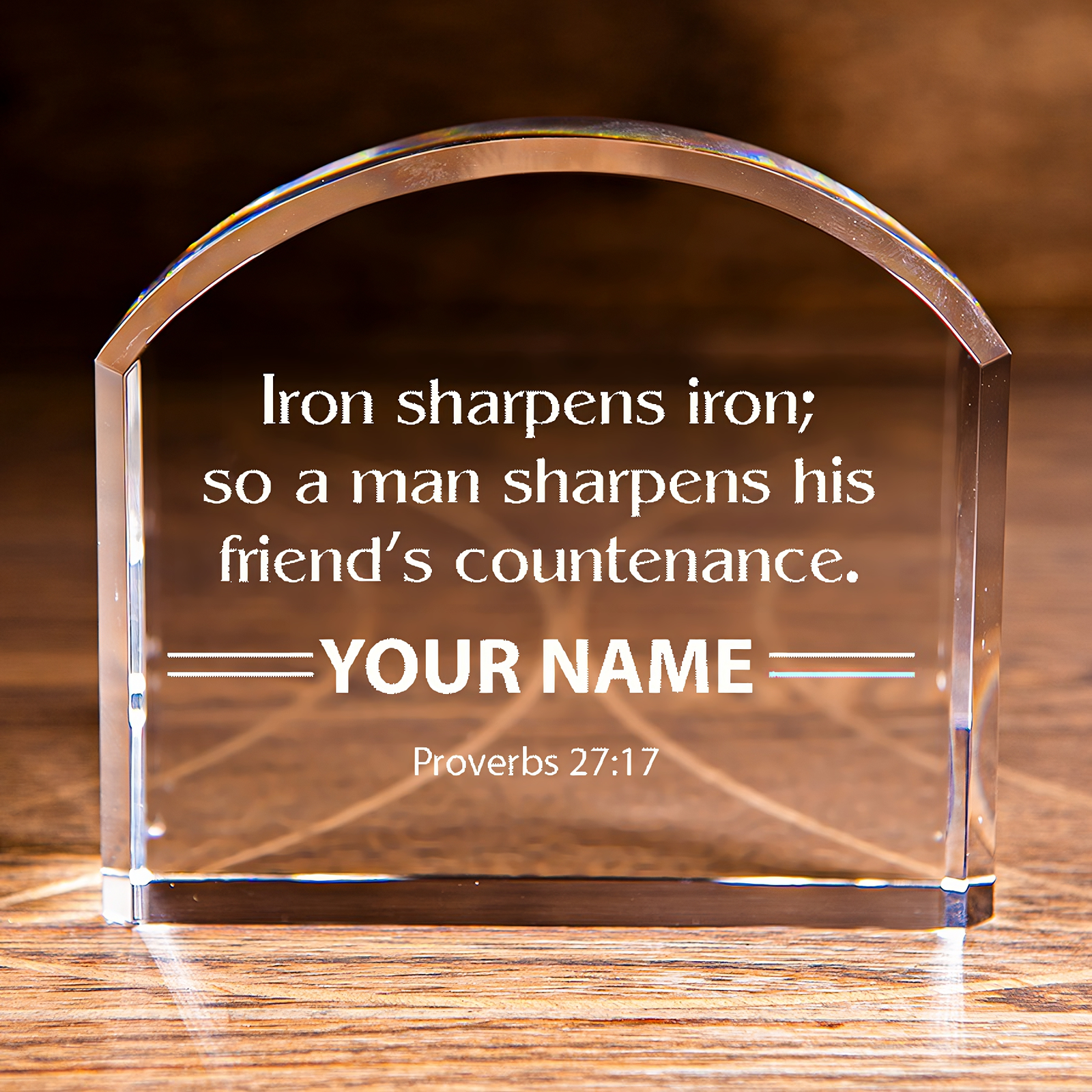 Proverbs 27:17 Iron Sharpens Iron Arch Top Crystal Personalized Christian Gift-Express Your Love Gifts