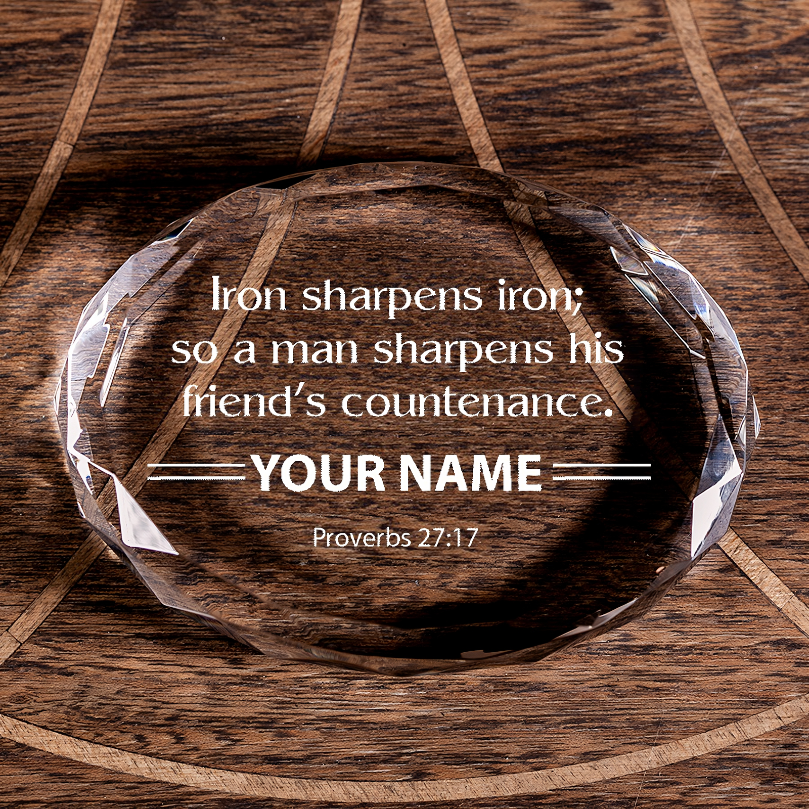 Proverbs 27:17 Iron Sharpens Iron Faceted Oval Crystal Paperweight Personalized Christian Gift-Express Your Love Gifts