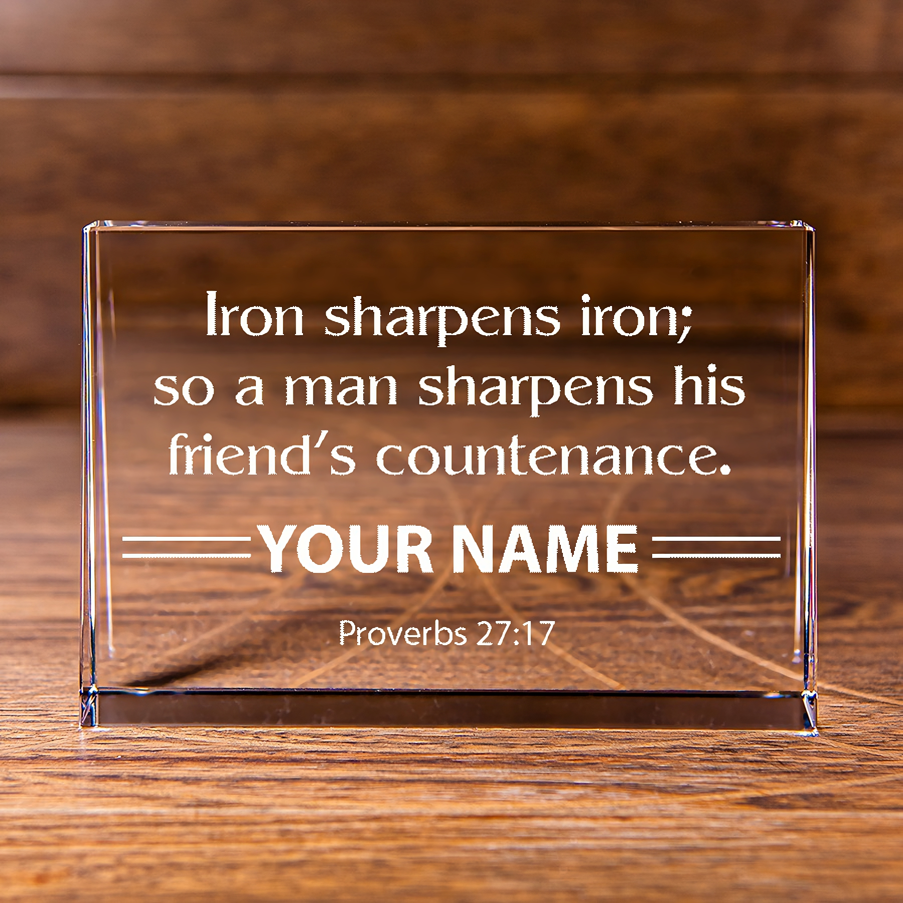 Proverbs 27:17 Iron Sharpens Iron Landscape Cut Wedge Crystal Personalized Christian Gift-Express Your Love Gifts