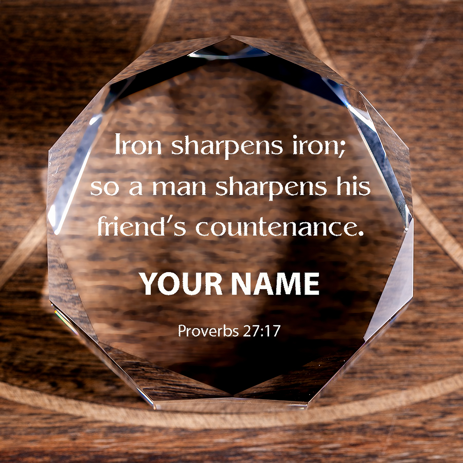 Proverbs 27:17 Iron Sharpens Iron Octagonal Crystal Puck Personalized Christian Gift-Express Your Love Gifts