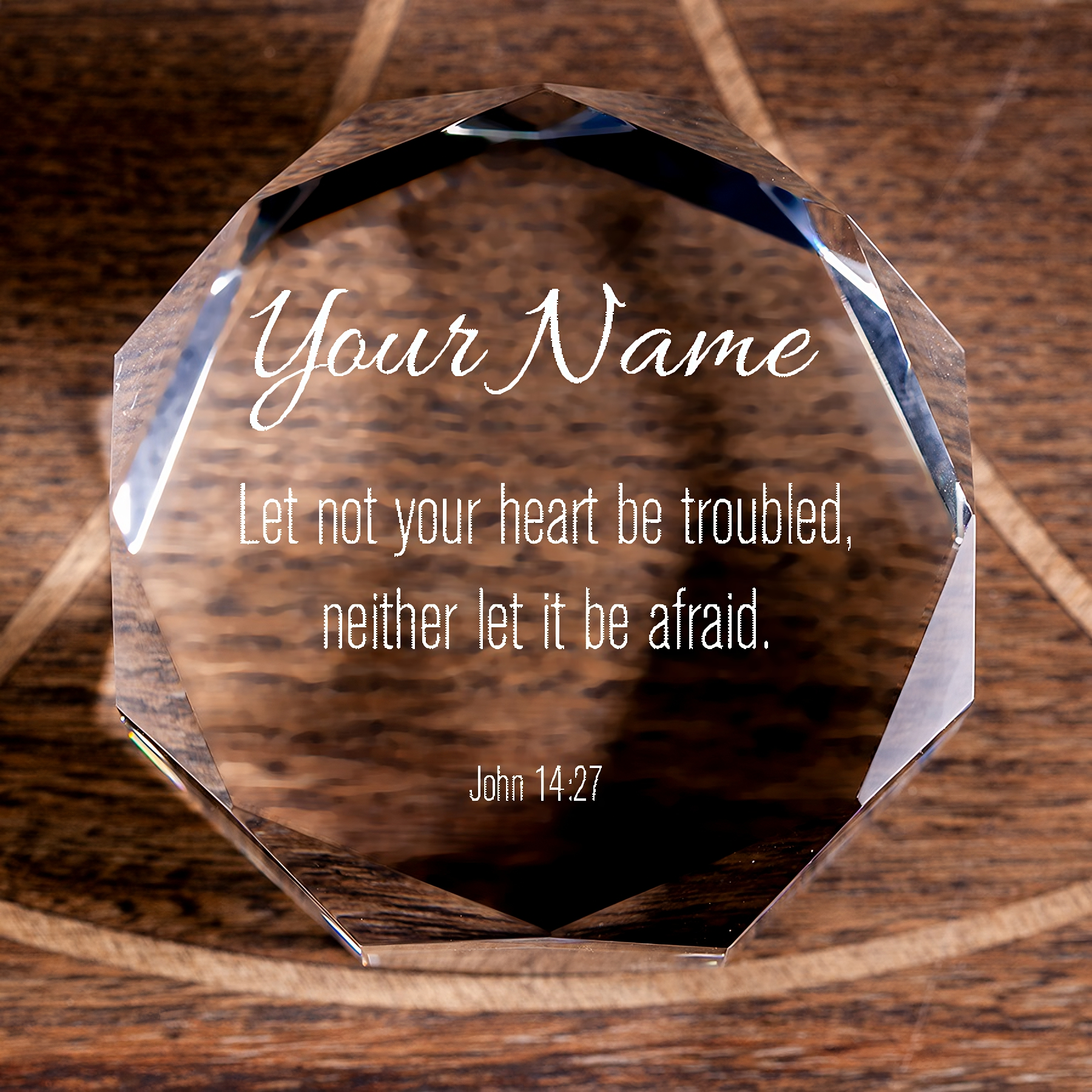 John 14:27 Octagonal Crystal Puck No Fear No Trouble Personalized Christian Gift-Express Your Love Gifts