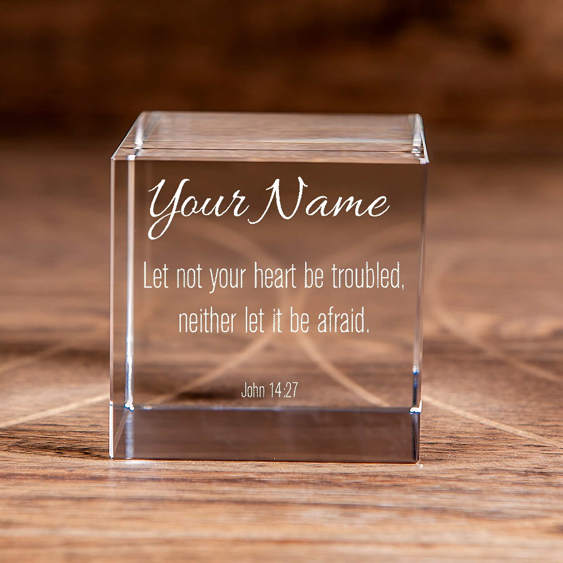 John 14:27 Square Cut Crystal Cube No Fear No Trouble Personalized Christian Gift-Express Your Love Gifts