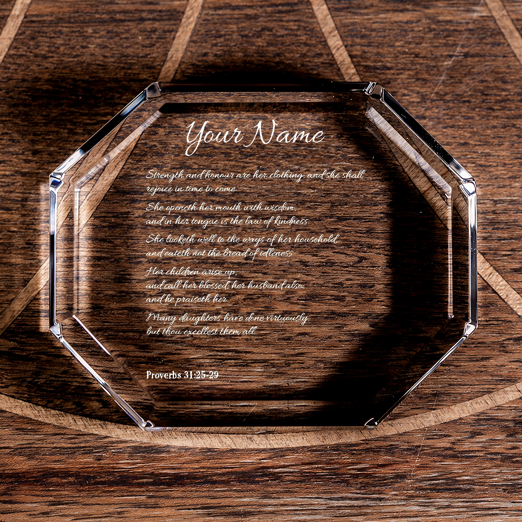 Proverbs 31:25-29 Her Strength and Honor Octagonal Paperweight Custom Christian Present Christian Gift-Express Your Love Gifts