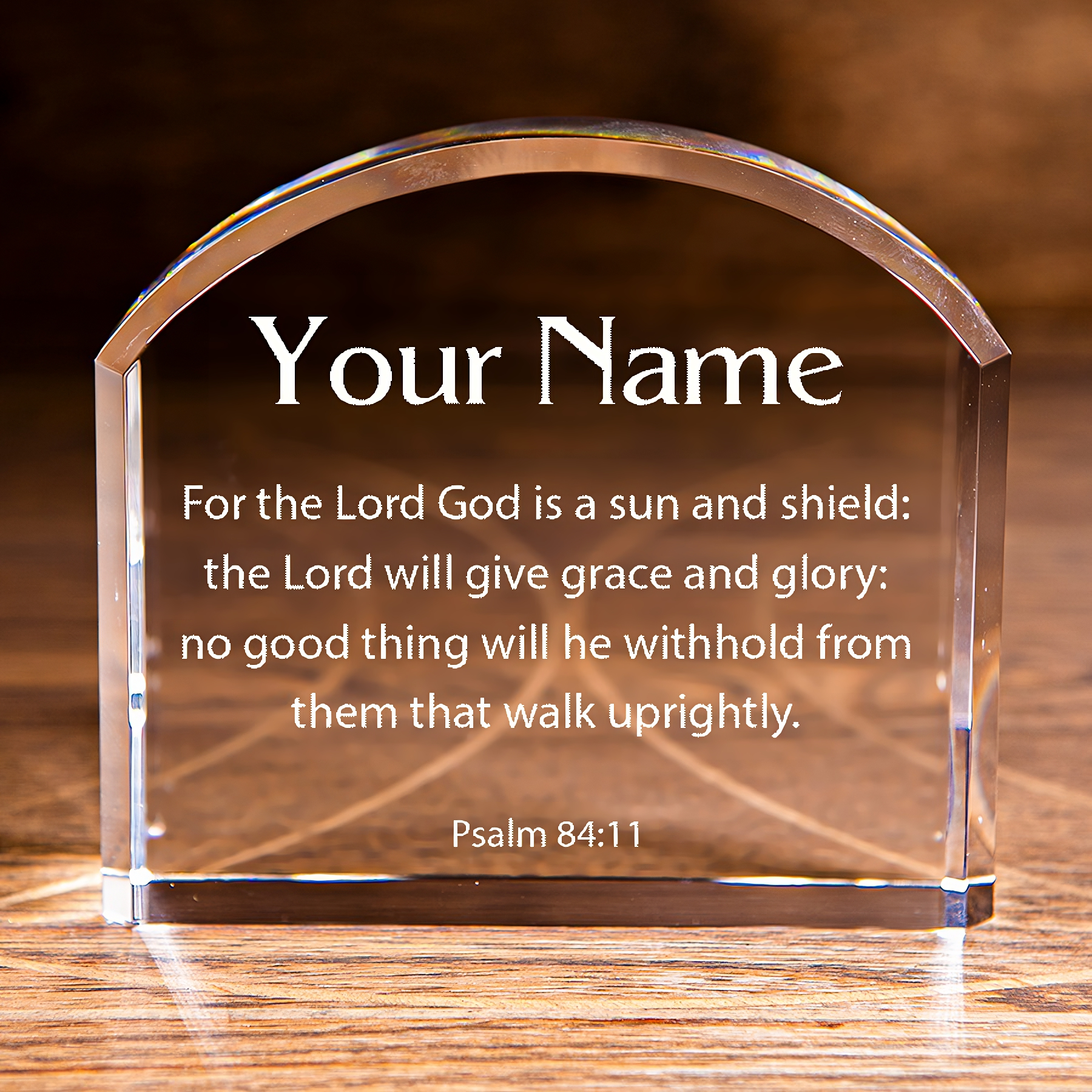 Psalm 84:11 Sun and Shield Arch Top Crystal Personalized Christian Gift-Express Your Love Gifts