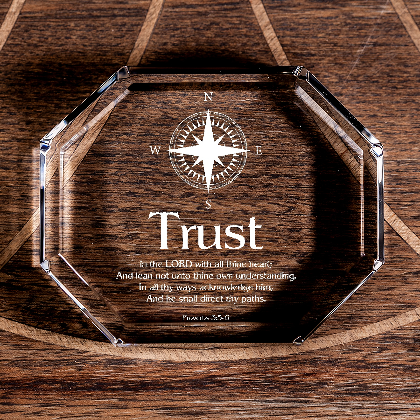 Proverbs 3:5-6 Trust in the Lord Octagonal Crystal Paperweight Christian Gift-Express Your Love Gifts