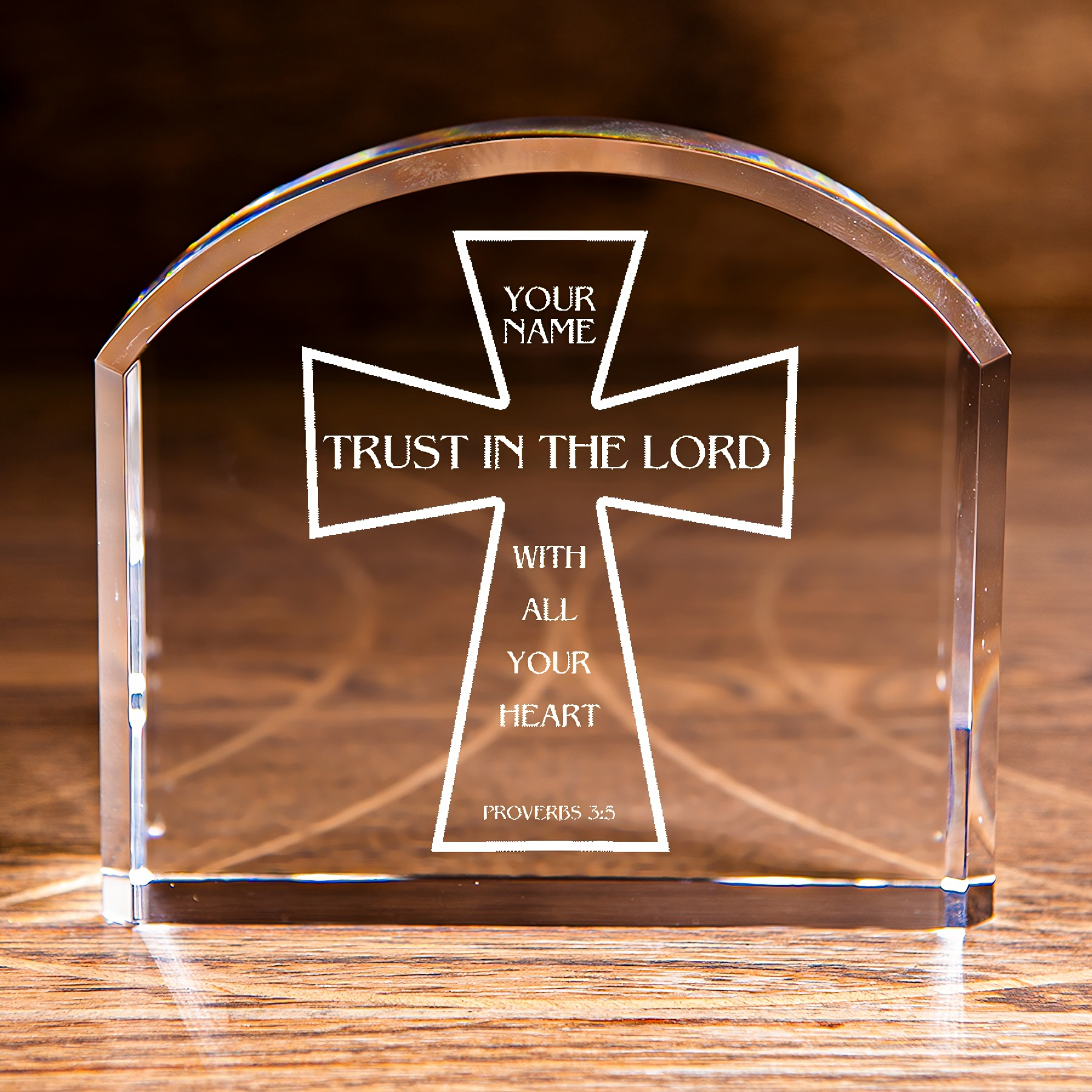 Proverbs 3:5 Trust in The Lord Cross Arch Top Crystal Personalized Christian Gift-Express Your Love Gifts