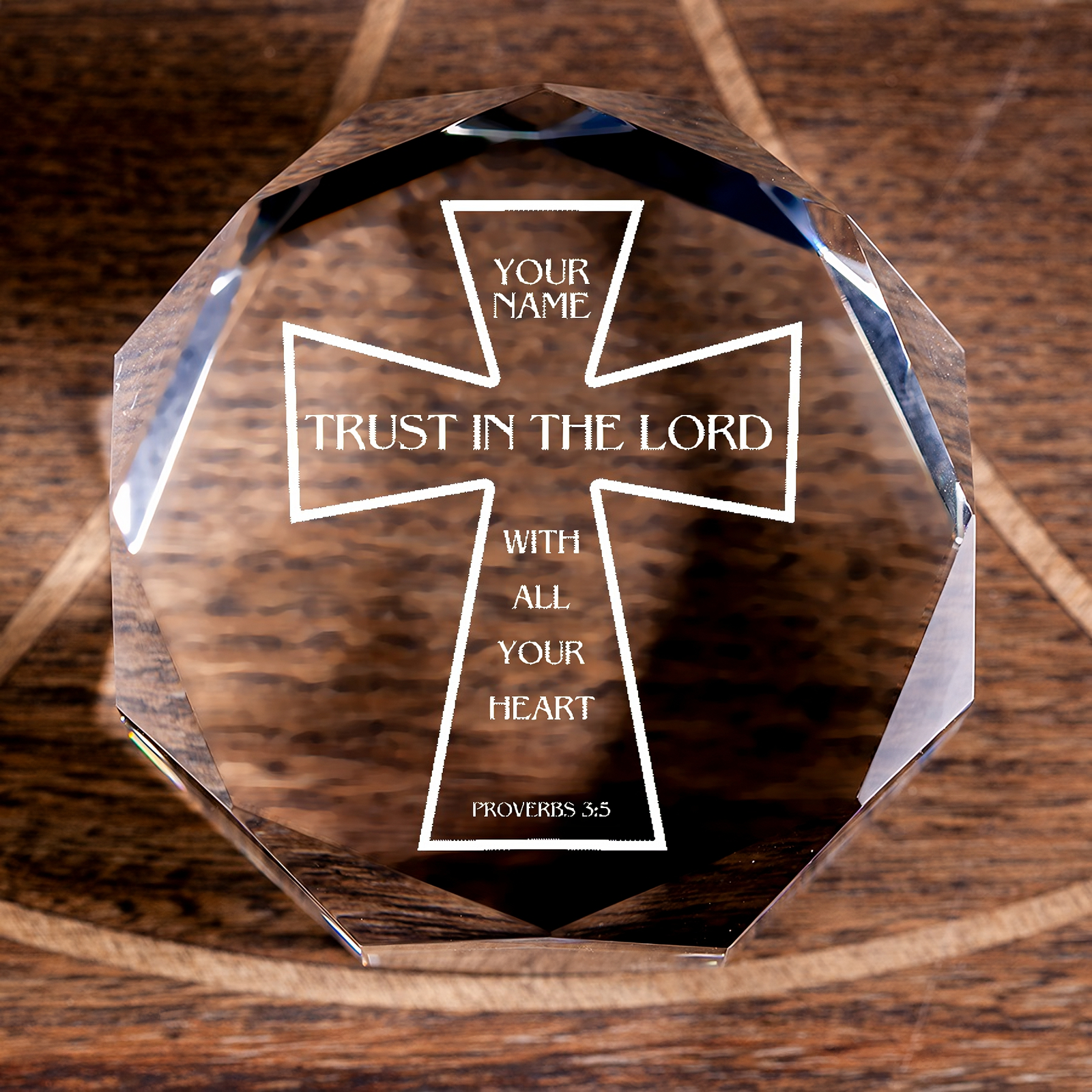 Proverbs 3:5 Trust in The Lord Cross Octagonal Crystal Puck Personalized Christian Gift-Express Your Love Gifts