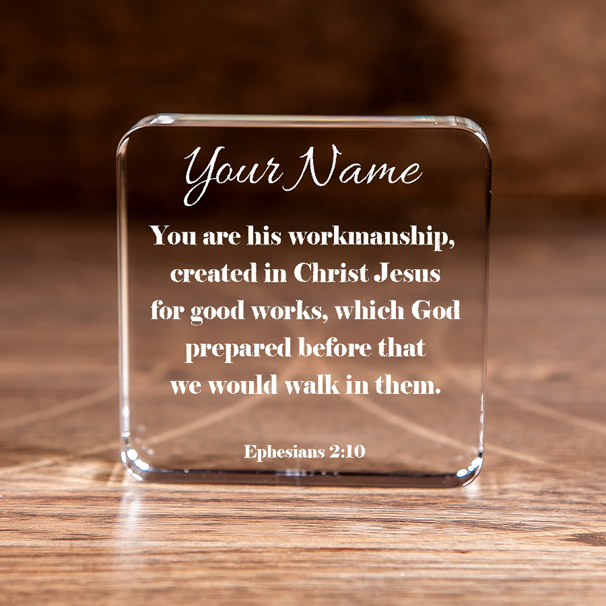 Ephesians 2:10 Large Square Crystal Paperweight You Are His Workmanship Personalized Christian Gift-Express Your Love Gifts