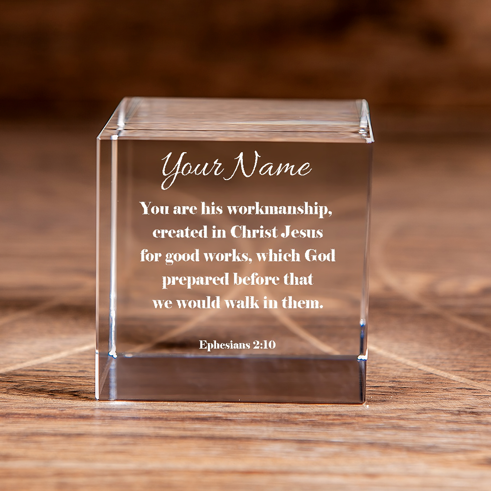 Ephesians 2:10 Square Cut Crystal Cube You Are His Workmanship Personalized Christian Gift-Express Your Love Gifts