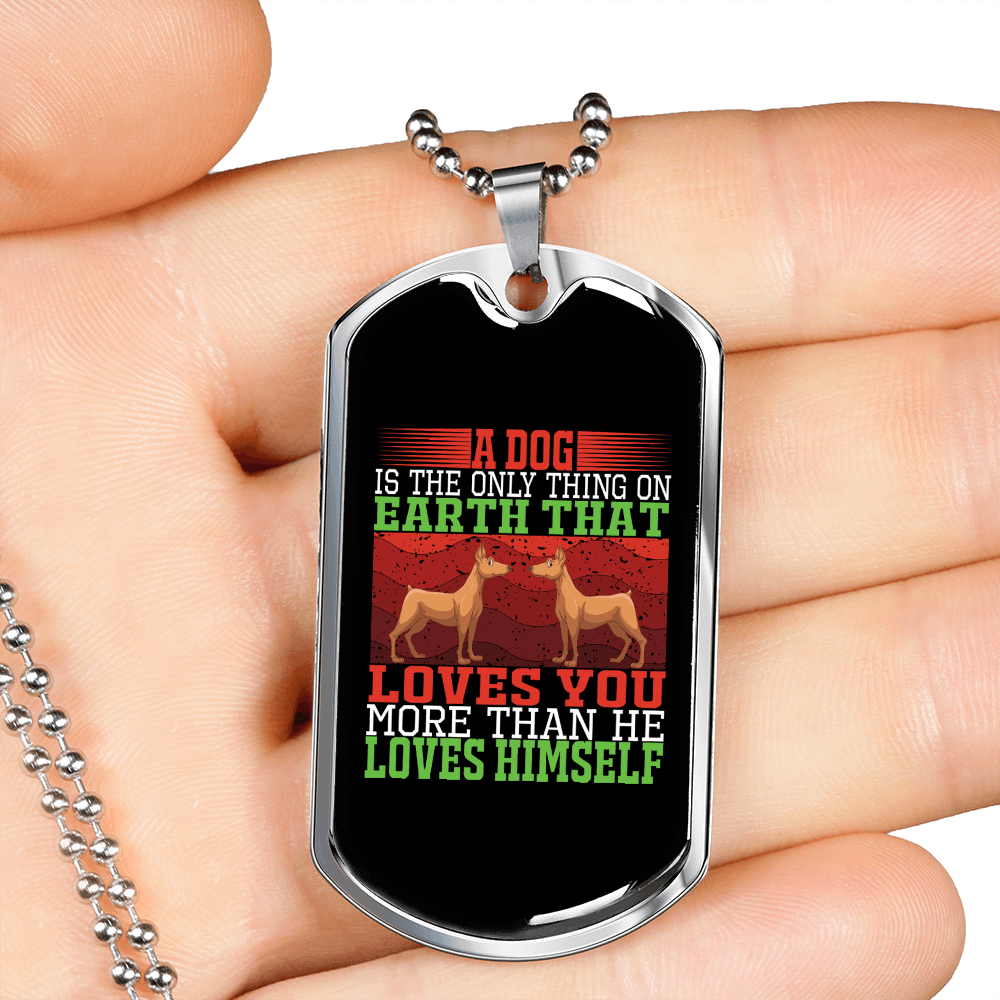 A Dog Loves You More Than Himself Necklace Stainless Steel or 18k Gold Dog Tag 24" Chain-Express Your Love Gifts