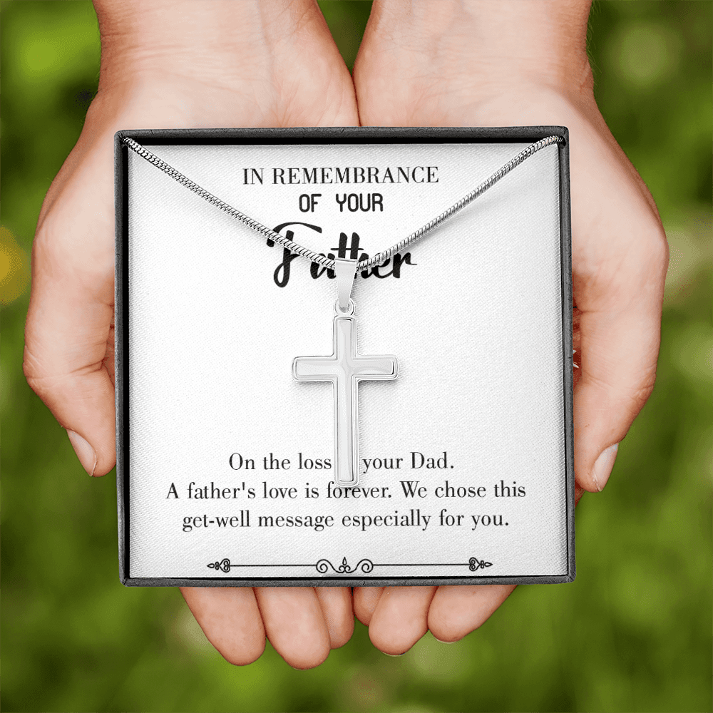 A Father's Love Dad Memorial Gift Dad Memorial Cross Necklace Sympathy Gift Loss of Father Condolence Message Card-Express Your Love Gifts