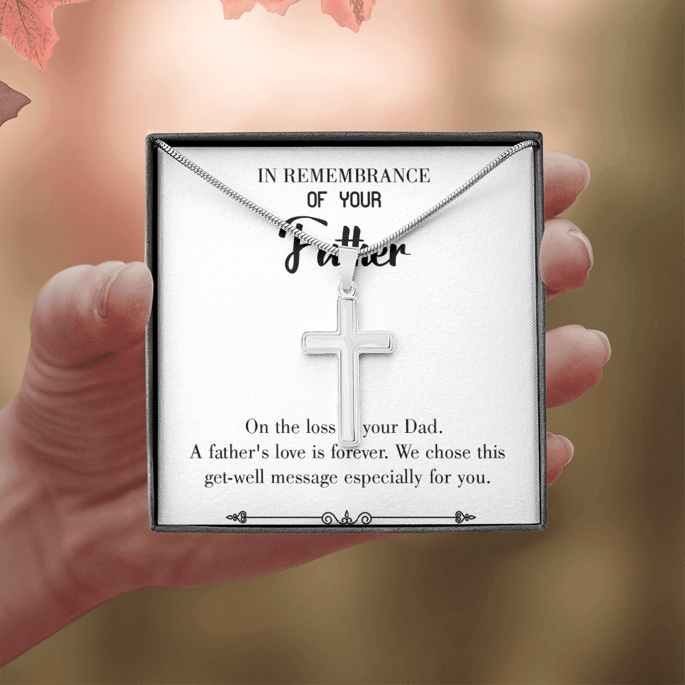 A Father's Love Dad Memorial Gift Dad Memorial Cross Necklace Sympathy Gift Loss of Father Condolence Message Card-Express Your Love Gifts