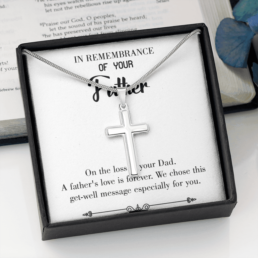 A Father's Love Dad Memorial Gift Dad Memorial Cross Necklace Sympathy Gift Loss of Father Condolence Message Card-Express Your Love Gifts