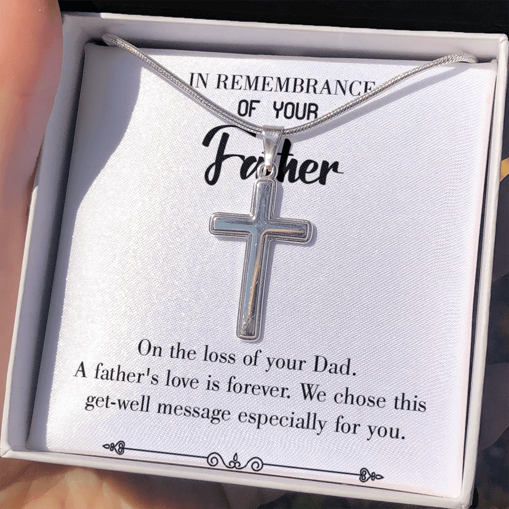 A Father's Love Dad Memorial Gift Dad Memorial Cross Necklace Sympathy Gift Loss of Father Condolence Message Card-Express Your Love Gifts