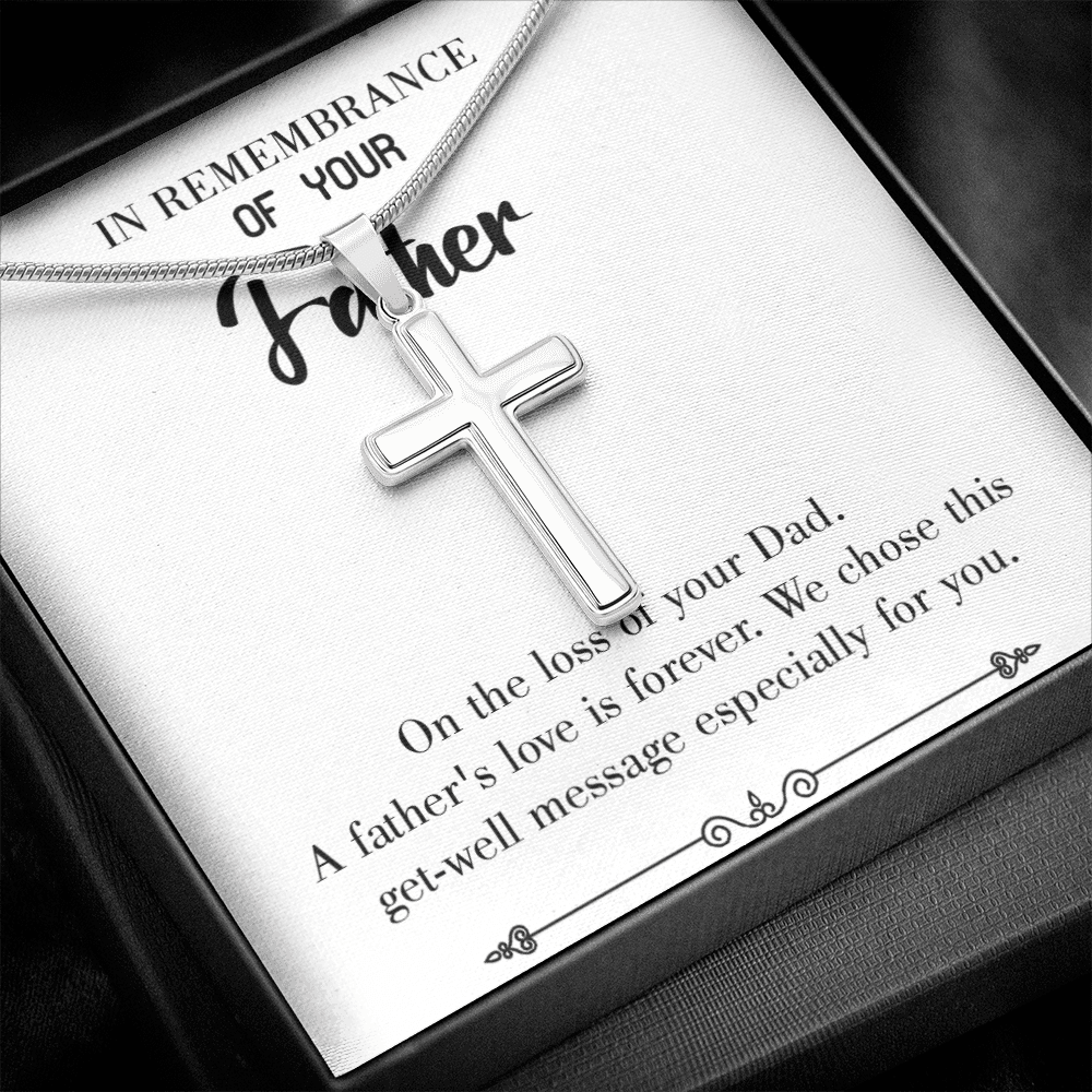 A Father's Love Dad Memorial Gift Dad Memorial Cross Necklace Sympathy Gift Loss of Father Condolence Message Card-Express Your Love Gifts