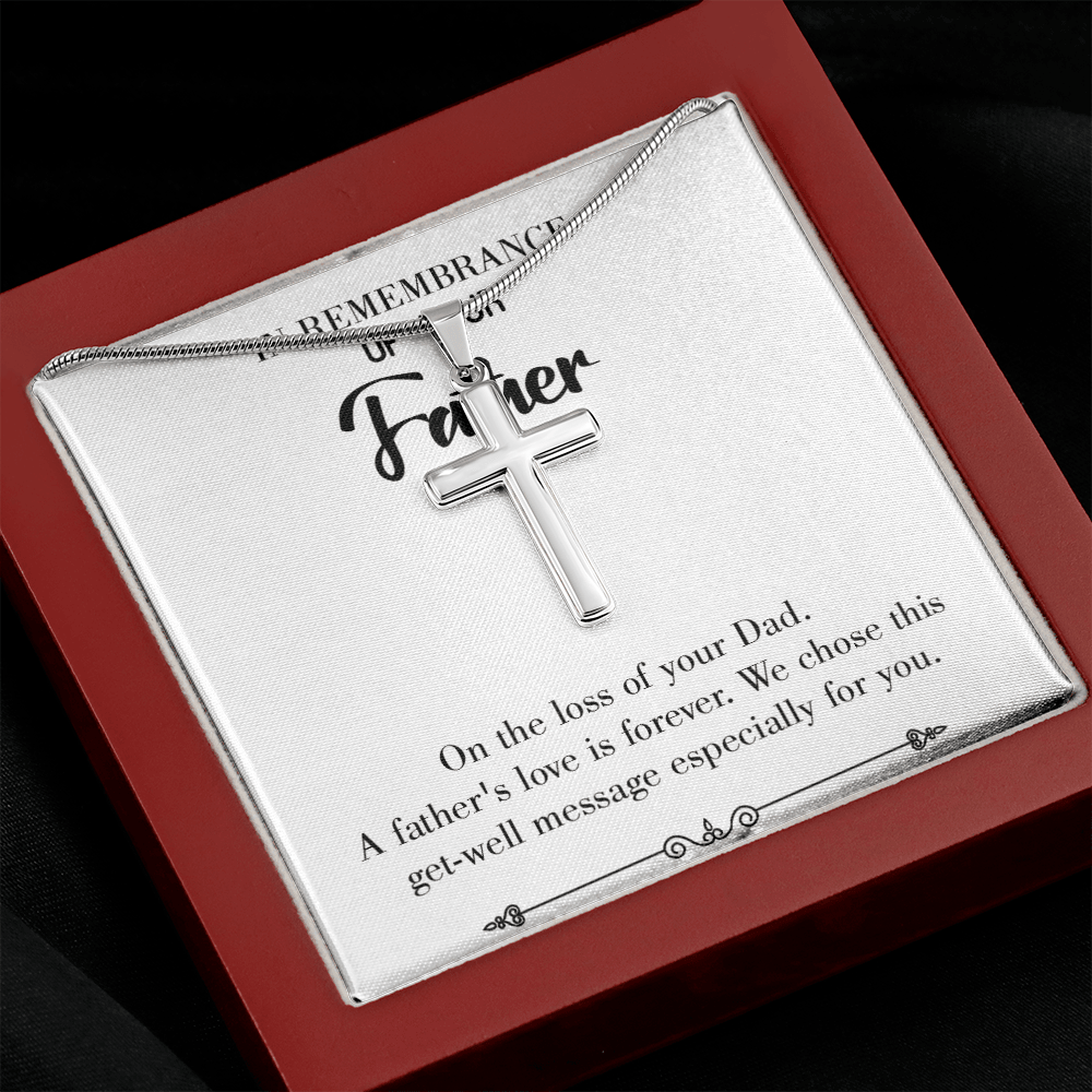 A Father's Love Dad Memorial Gift Dad Memorial Cross Necklace Sympathy Gift Loss of Father Condolence Message Card-Express Your Love Gifts