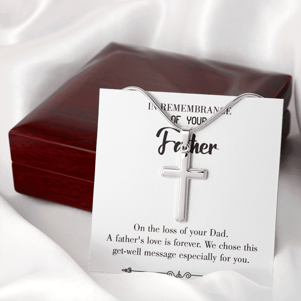 A Father's Love Dad Memorial Gift Dad Memorial Cross Necklace Sympathy Gift Loss of Father Condolence Message Card-Express Your Love Gifts