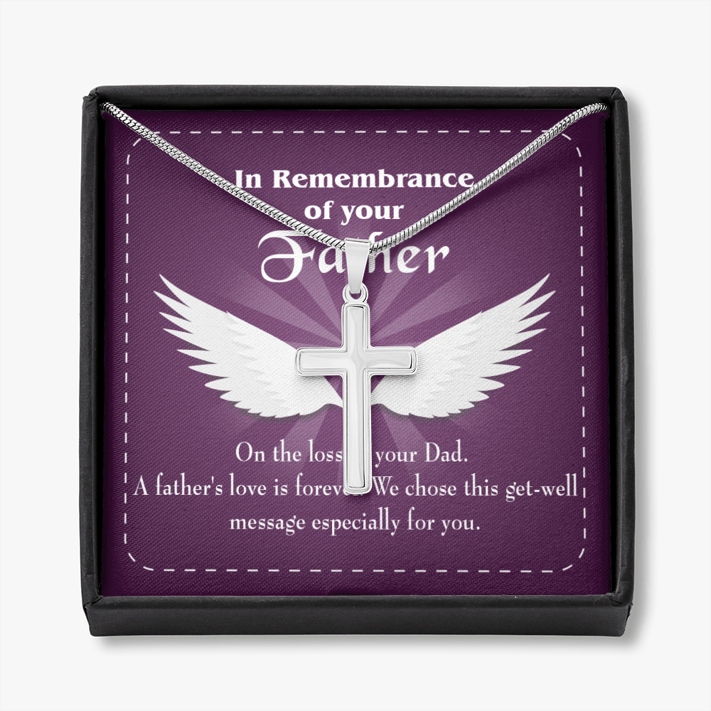 A Father's Love is Forever Dad Memorial Gift Dad Memorial Cross Necklace Sympathy Gift Loss of Father Condolence Message Card-Express Your Love Gifts