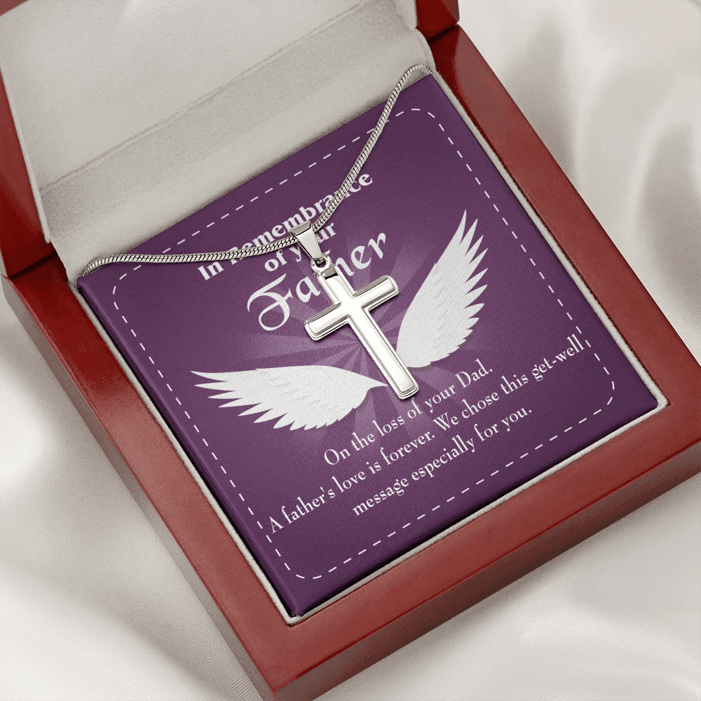 A Father's Love is Forever Dad Memorial Gift Dad Memorial Cross Necklace Sympathy Gift Loss of Father Condolence Message Card-Express Your Love Gifts