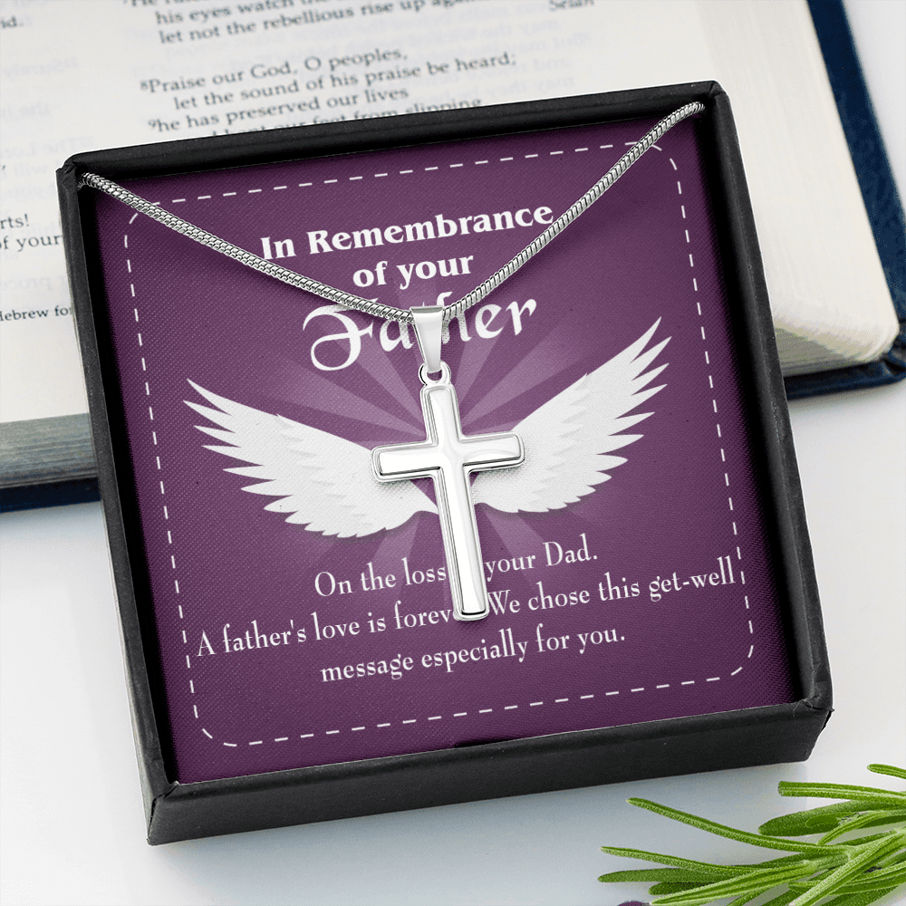 A Father's Love is Forever Dad Memorial Gift Dad Memorial Cross Necklace Sympathy Gift Loss of Father Condolence Message Card-Express Your Love Gifts