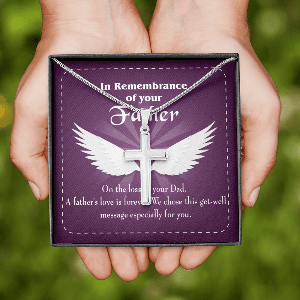 A Father's Love is Forever Dad Memorial Gift Dad Memorial Cross Necklace Sympathy Gift Loss of Father Condolence Message Card-Express Your Love Gifts