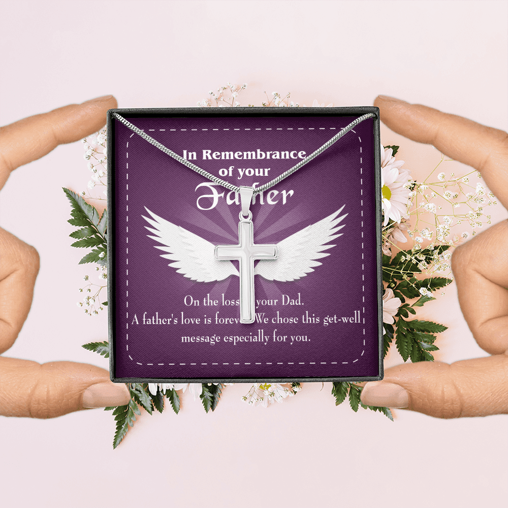 A Father's Love is Forever Dad Memorial Gift Dad Memorial Cross Necklace Sympathy Gift Loss of Father Condolence Message Card-Express Your Love Gifts