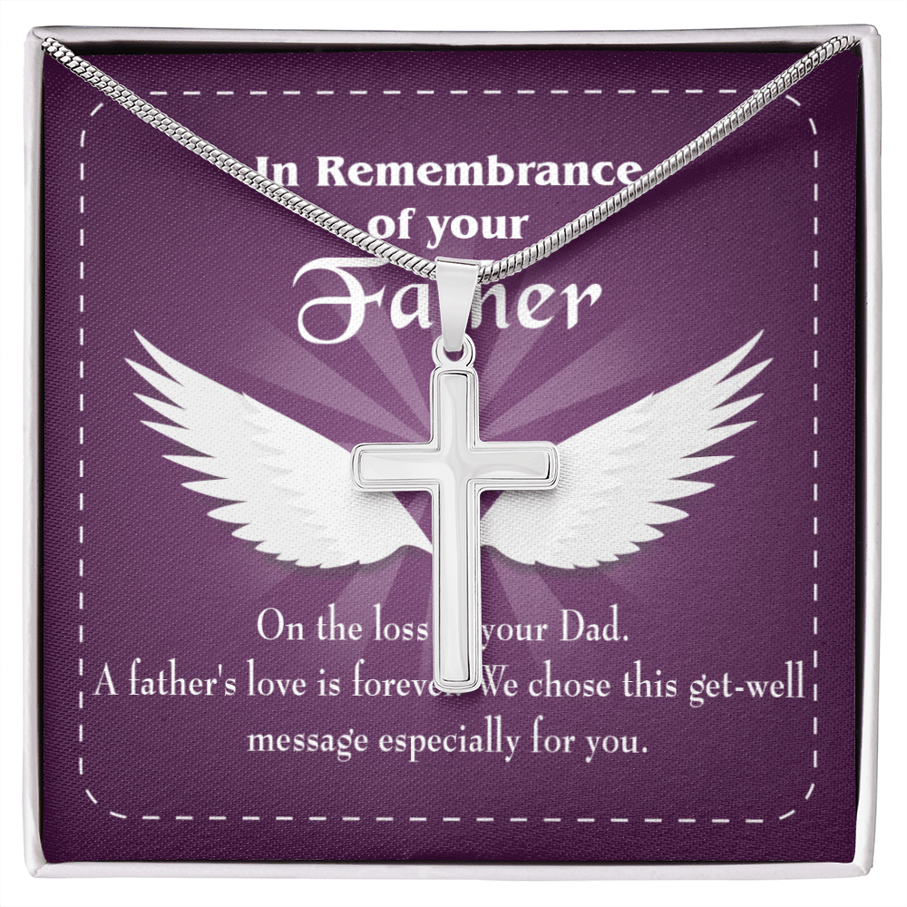 A Father's Love is Forever Dad Memorial Gift Dad Memorial Cross Necklace Sympathy Gift Loss of Father Condolence Message Card-Express Your Love Gifts