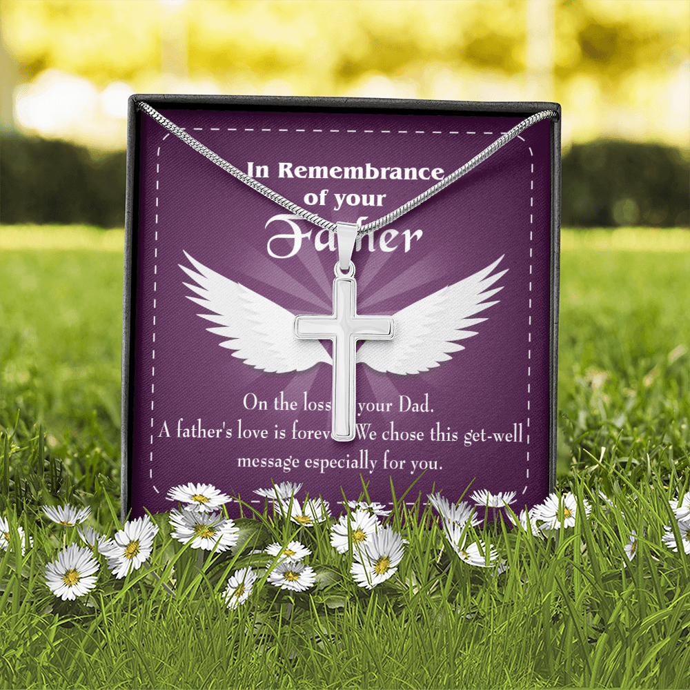 A Father's Love is Forever Dad Memorial Gift Dad Memorial Cross Necklace Sympathy Gift Loss of Father Condolence Message Card-Express Your Love Gifts