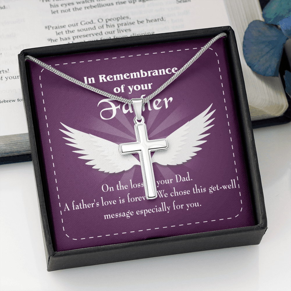 A Father's Love is Forever Dad Memorial Gift Dad Memorial Cross Necklace Sympathy Gift Loss of Father Condolence Message Card-Express Your Love Gifts