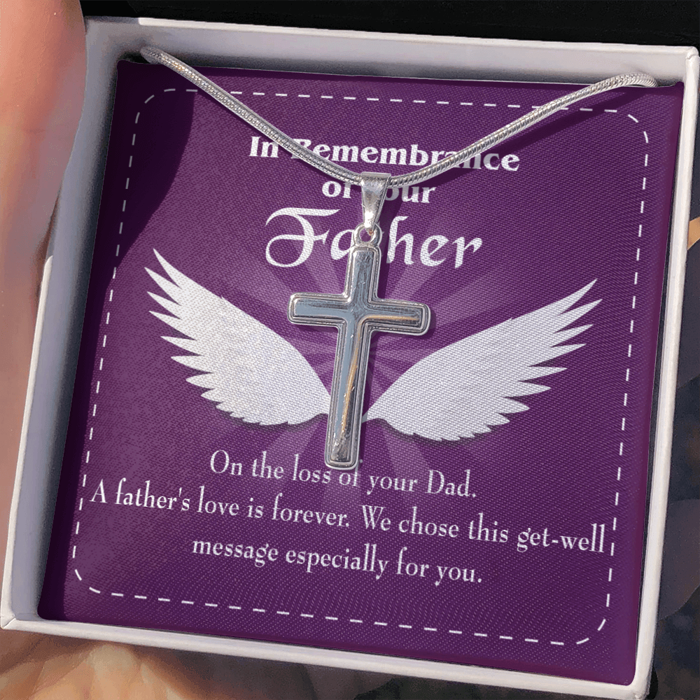 A Father's Love is Forever Dad Memorial Gift Dad Memorial Cross Necklace Sympathy Gift Loss of Father Condolence Message Card-Express Your Love Gifts