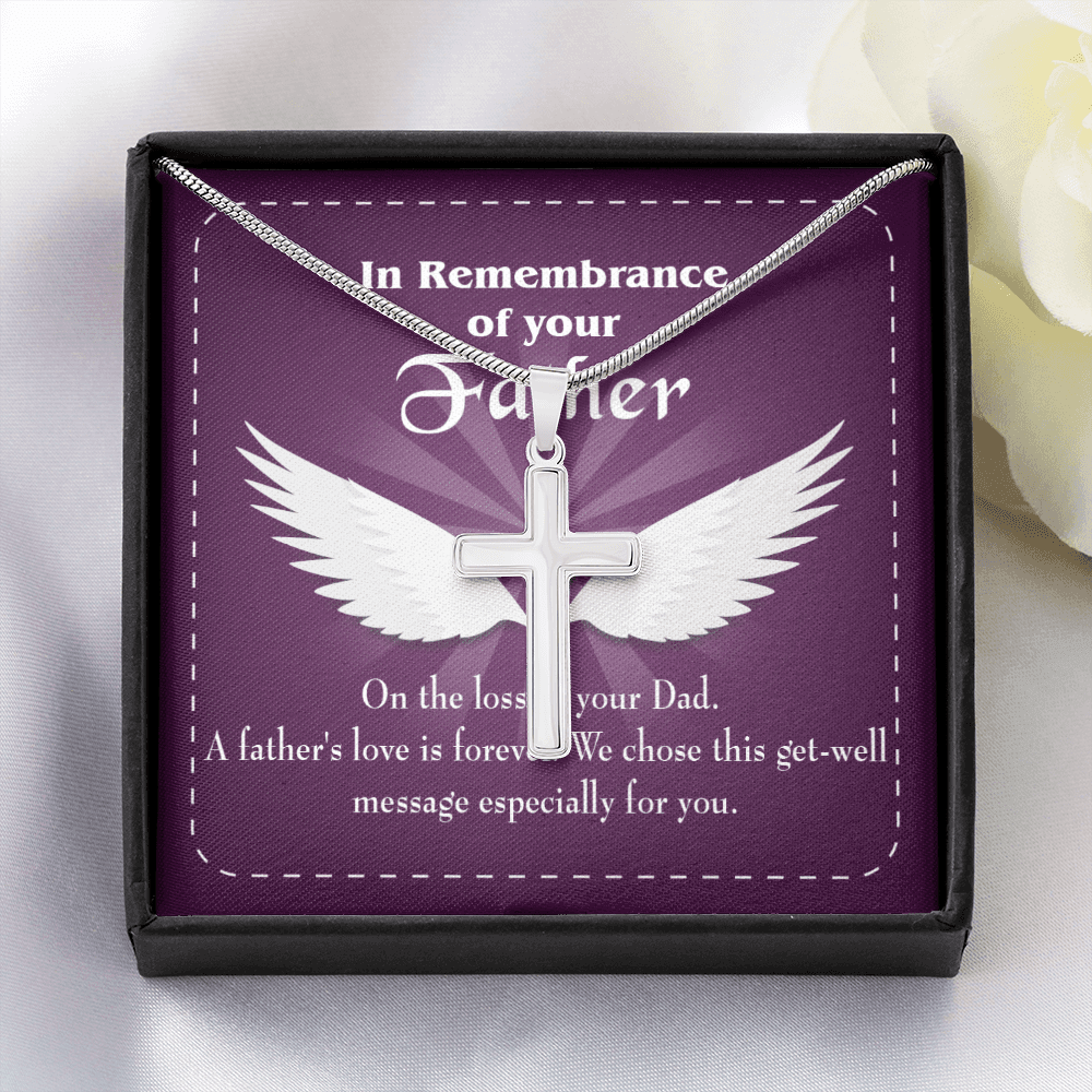 A Father's Love is Forever Dad Memorial Gift Dad Memorial Cross Necklace Sympathy Gift Loss of Father Condolence Message Card-Express Your Love Gifts