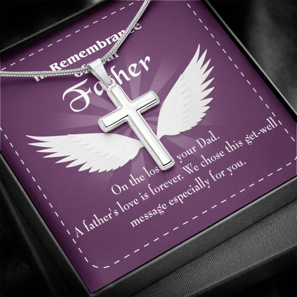 A Father's Love is Forever Dad Memorial Gift Dad Memorial Cross Necklace Sympathy Gift Loss of Father Condolence Message Card-Express Your Love Gifts