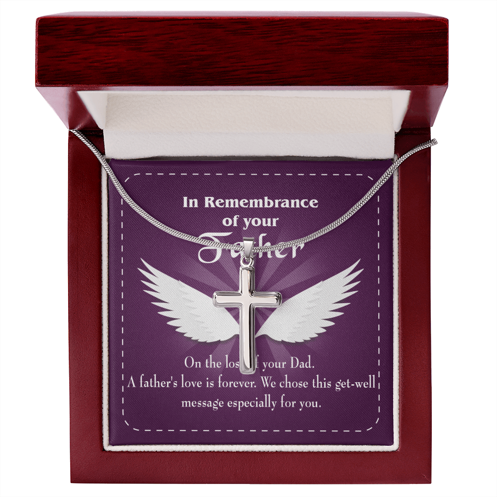 A Father's Love is Forever Dad Memorial Gift Dad Memorial Cross Necklace Sympathy Gift Loss of Father Condolence Message Card-Express Your Love Gifts