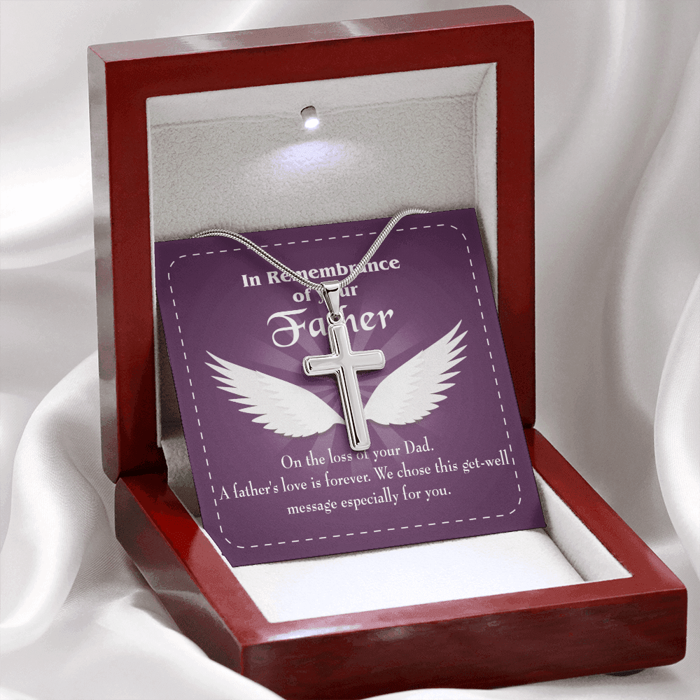 A Father's Love is Forever Dad Memorial Gift Dad Memorial Cross Necklace Sympathy Gift Loss of Father Condolence Message Card-Express Your Love Gifts