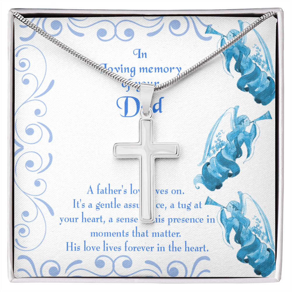 A Father's Love Lives On Dad Memorial Gift Dad Memorial Cross Necklace Sympathy Gift Loss of Father Condolence Message Card-Express Your Love Gifts