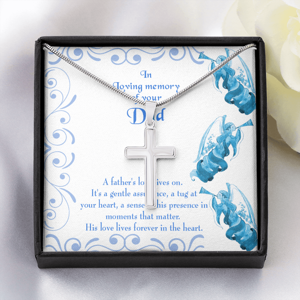 A Father's Love Lives On Dad Memorial Gift Dad Memorial Cross Necklace Sympathy Gift Loss of Father Condolence Message Card-Express Your Love Gifts